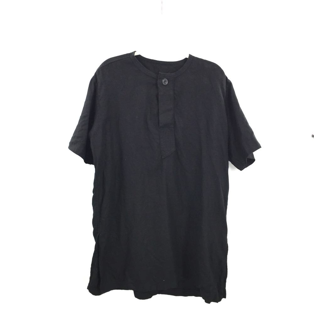Black Linen tunic top lagenlook boho artsy Copenhagen dressing layering  XL